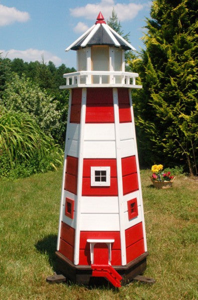 Garten-Leuchtturm rot-weiß - Solar-Beleuchtung - Höhe 1,4m