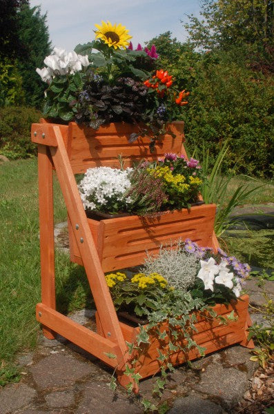 Blumentreppe, Blumenleiter, Pflanztreppe, Pflanzleiter Breite aus Holz, vollständig behandelt in braun - Ansicht 2