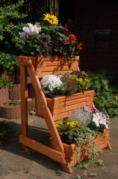 Blumentreppe, Blumenleiter, Pflanztreppe, Pflanzleiter Breite aus Holz, vollständig behandelt in braun - Ansicht 4