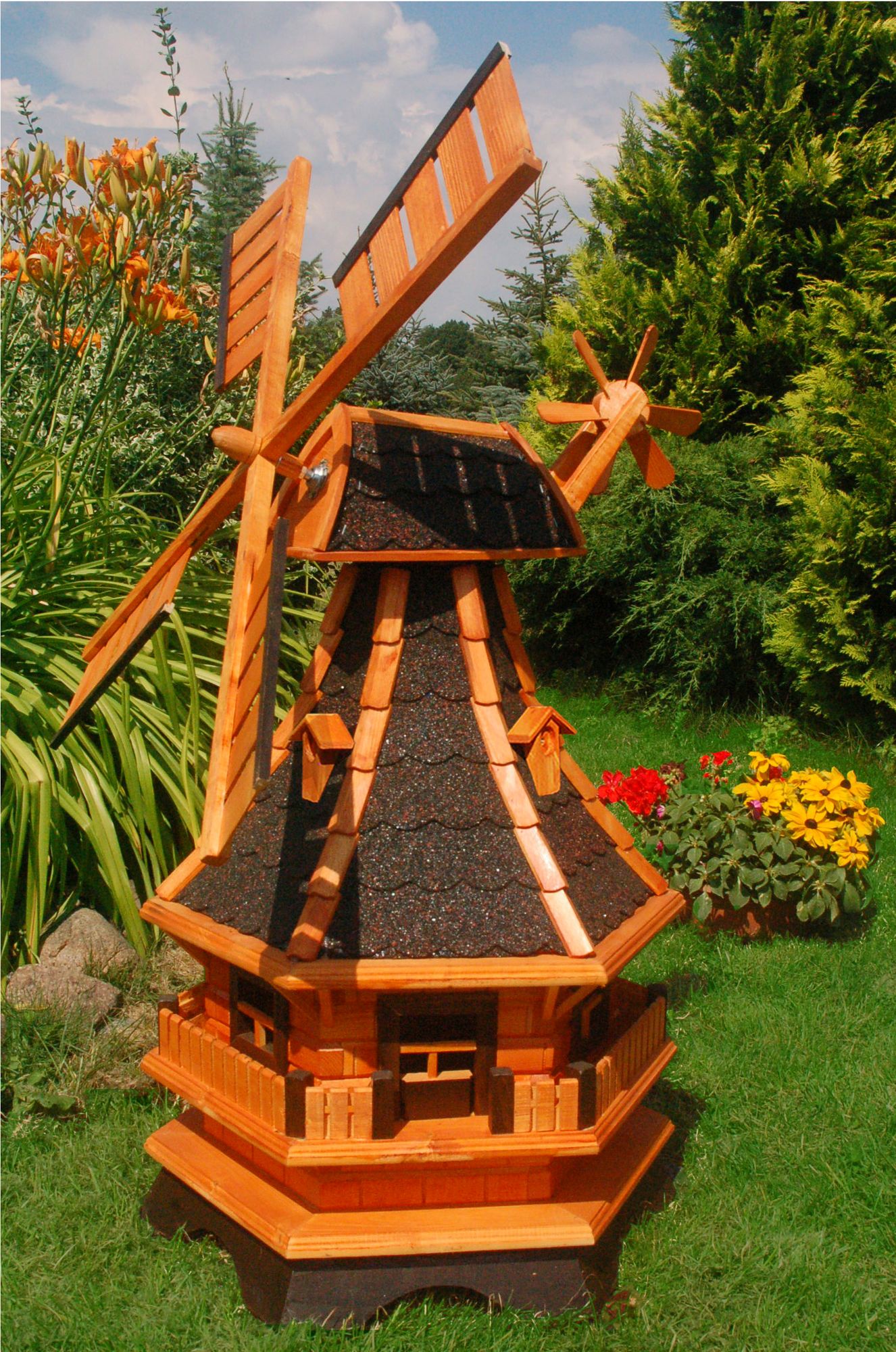 Deko-Windmühle dunkel mit Solar Beleuchtung – Höhe 1 Meter