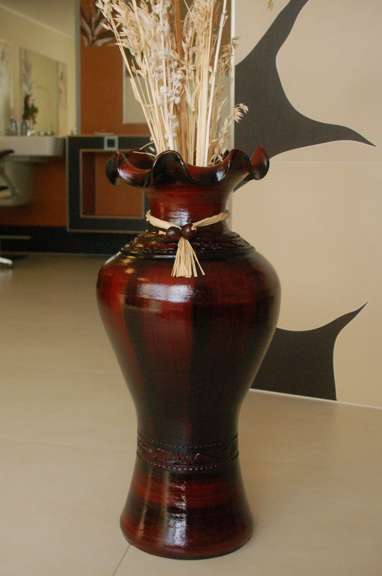 Edle Bodenvase, Amphore, Vase, bordeaux, 60 cm, aus Portugal