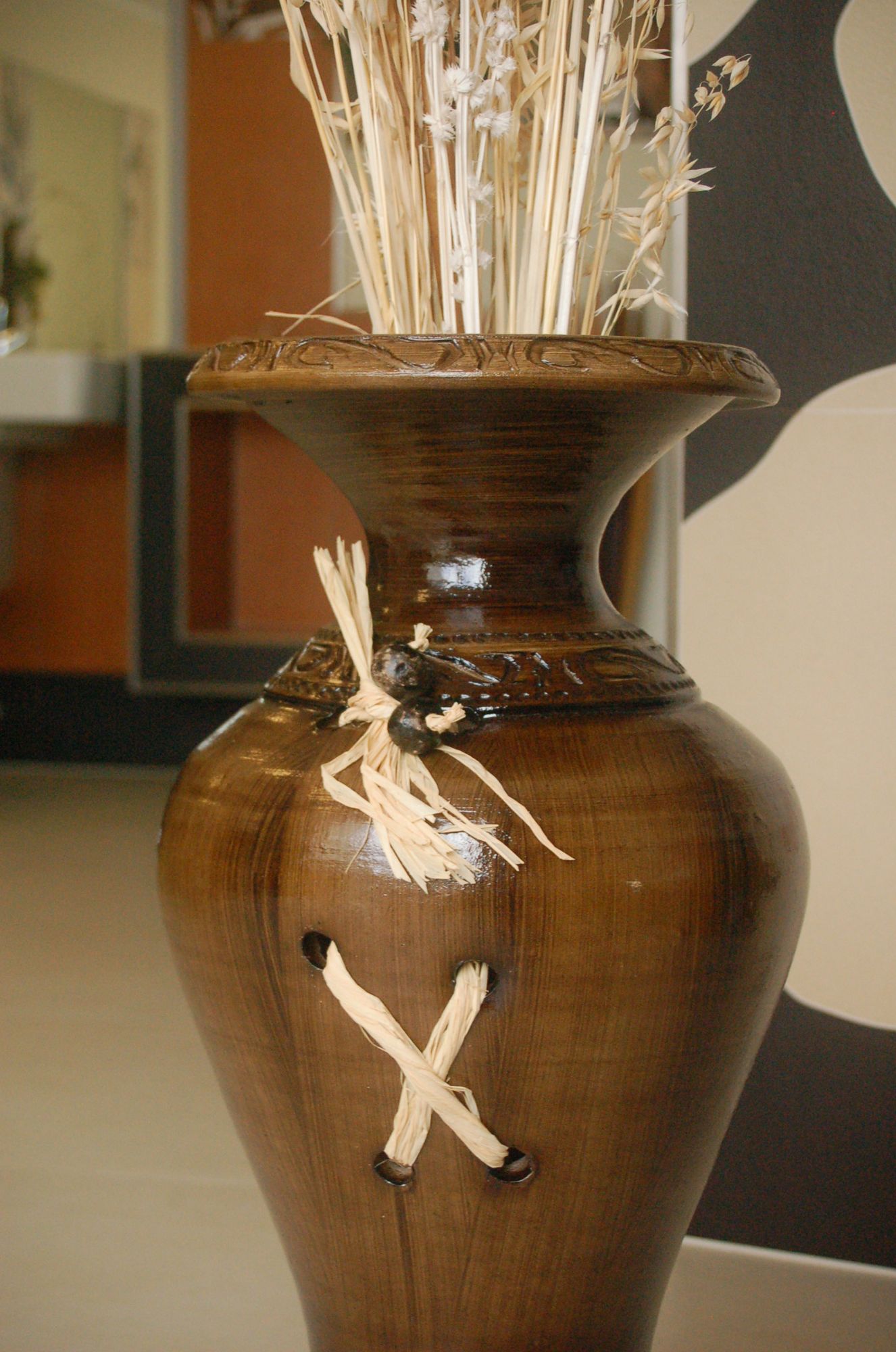 Edle Bodenvase, Amphore, Vase, kastanie, 60 cm, Tonkeramik, aus Portugal