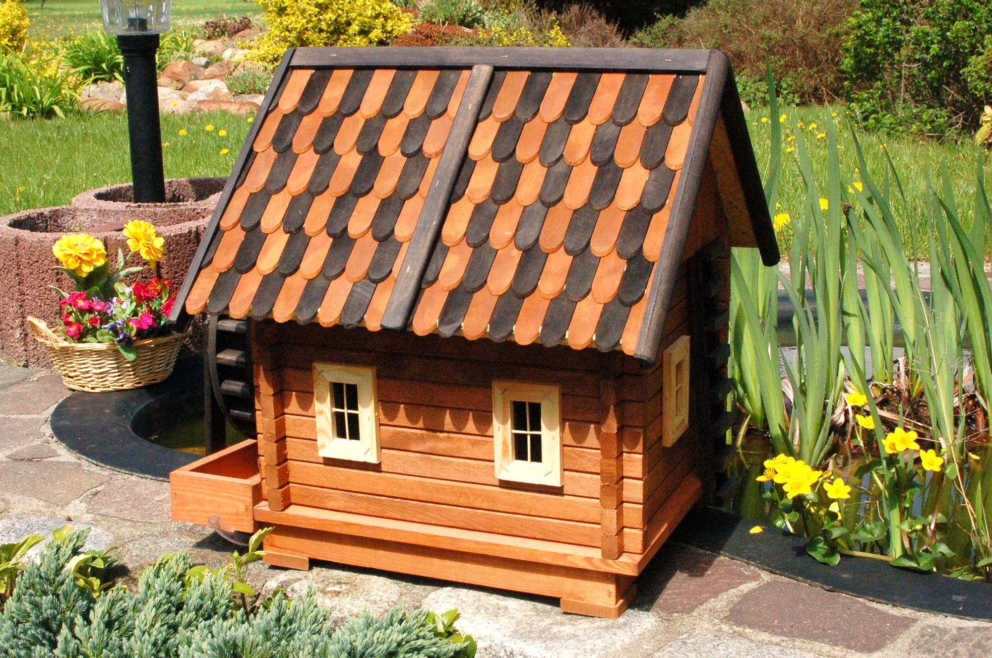 Wassermühle im Blockhausstil | 68cm mit Holzschindeln - Ansicht 4