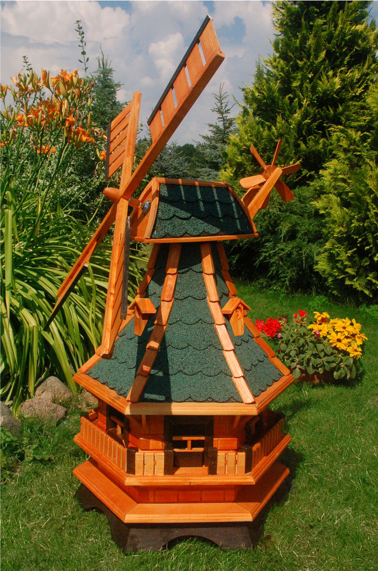Deko-Windmühle grün mit Solar Beleuchtung – Höhe 1 Meter