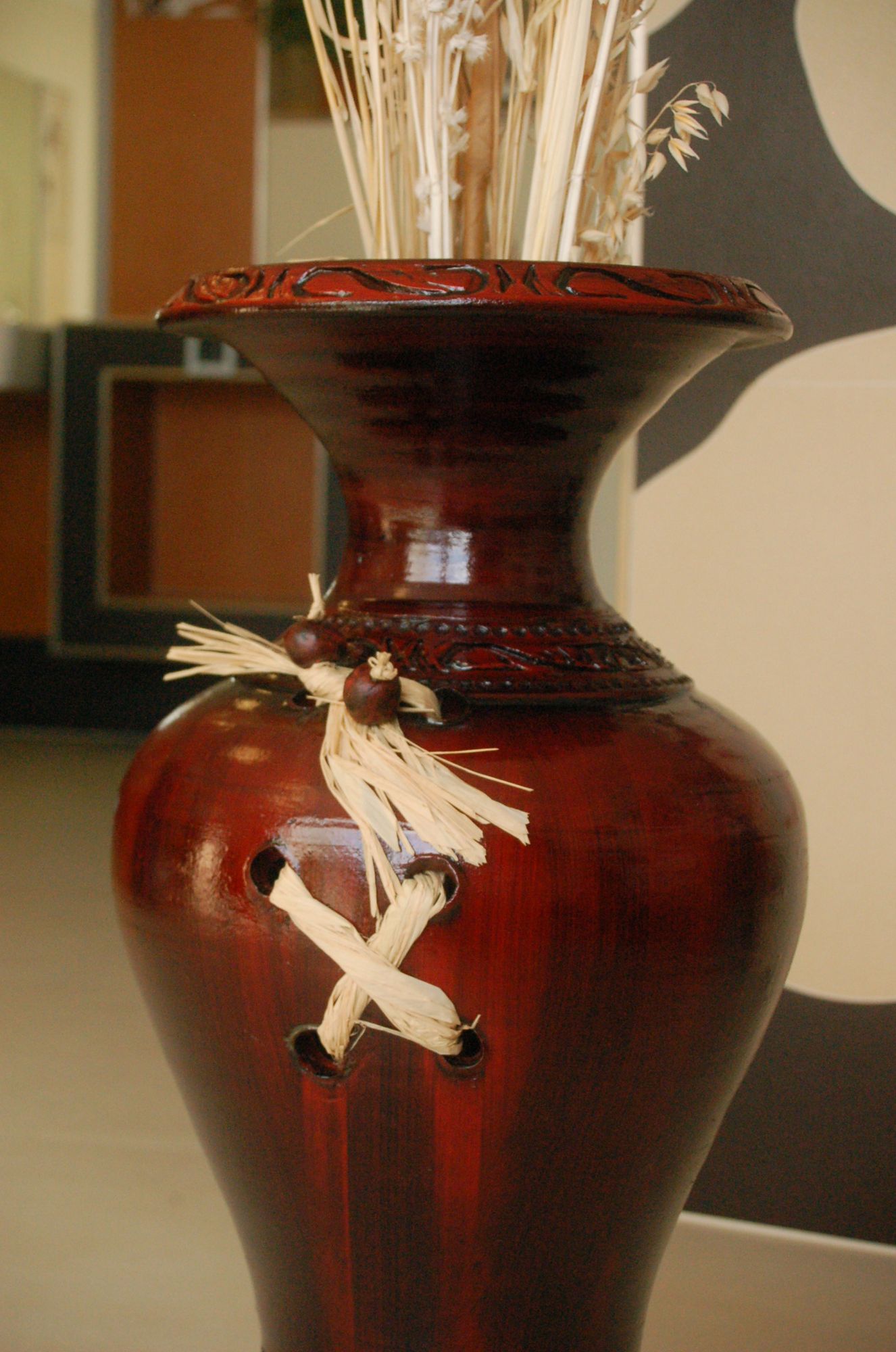 Edle Bodenvase, Amphore, Vase, bordeaux, 60 cm, Tonkeramik, aus Portugal - Ansicht 2