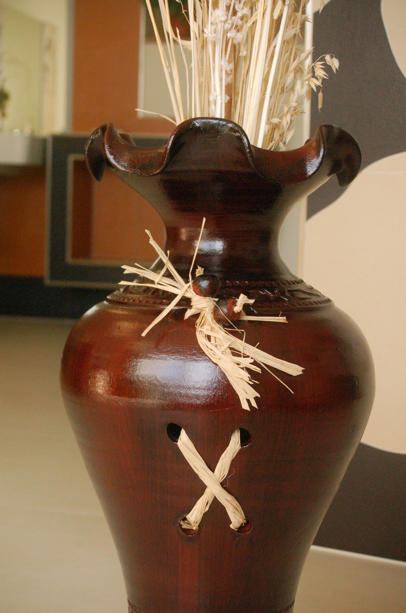Edle Bodenvase, Amphore, Vase, bordeaux, 60 cm, Tonkeramik, aus Portugal