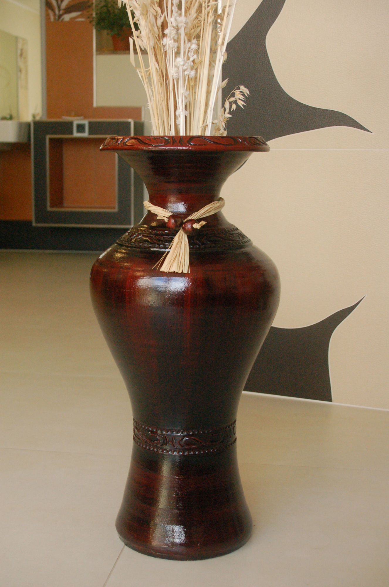 Edle Bodenvase, Amphore, Vase, bordeaux, 60 cm, aus Tonkeramik