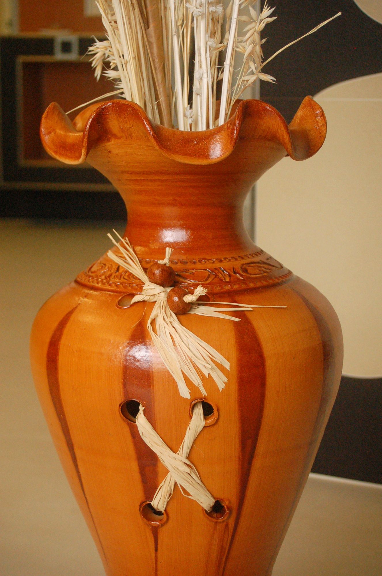 Edle Bodenvase, Amphore, Vase, braun, 60 cm, Tonkeramik, aus Portugal