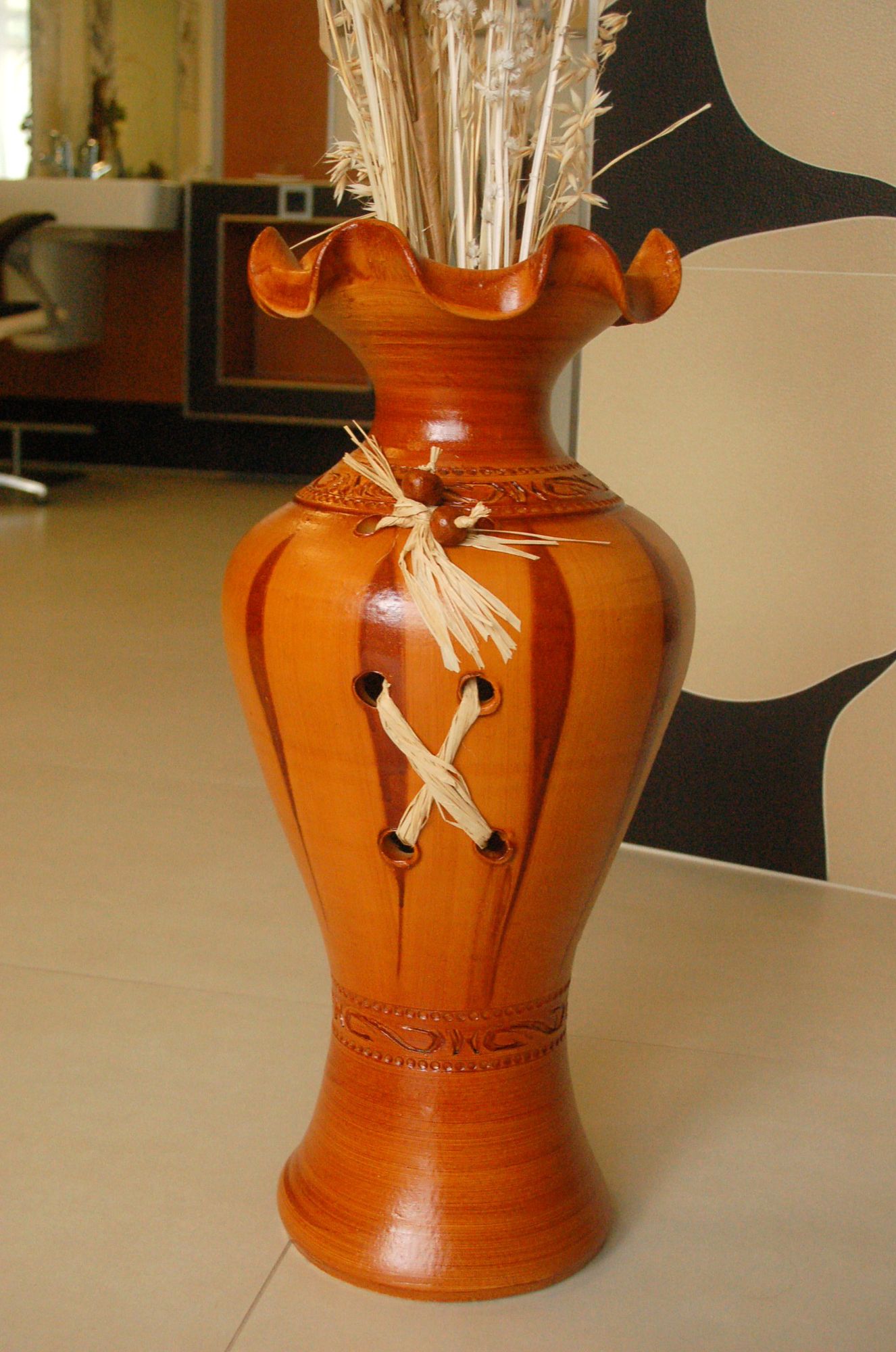 Edle Bodenvase, Amphore, Vase, braun, 60 cm, Tonkeramik, aus Portugal - Ansicht 2