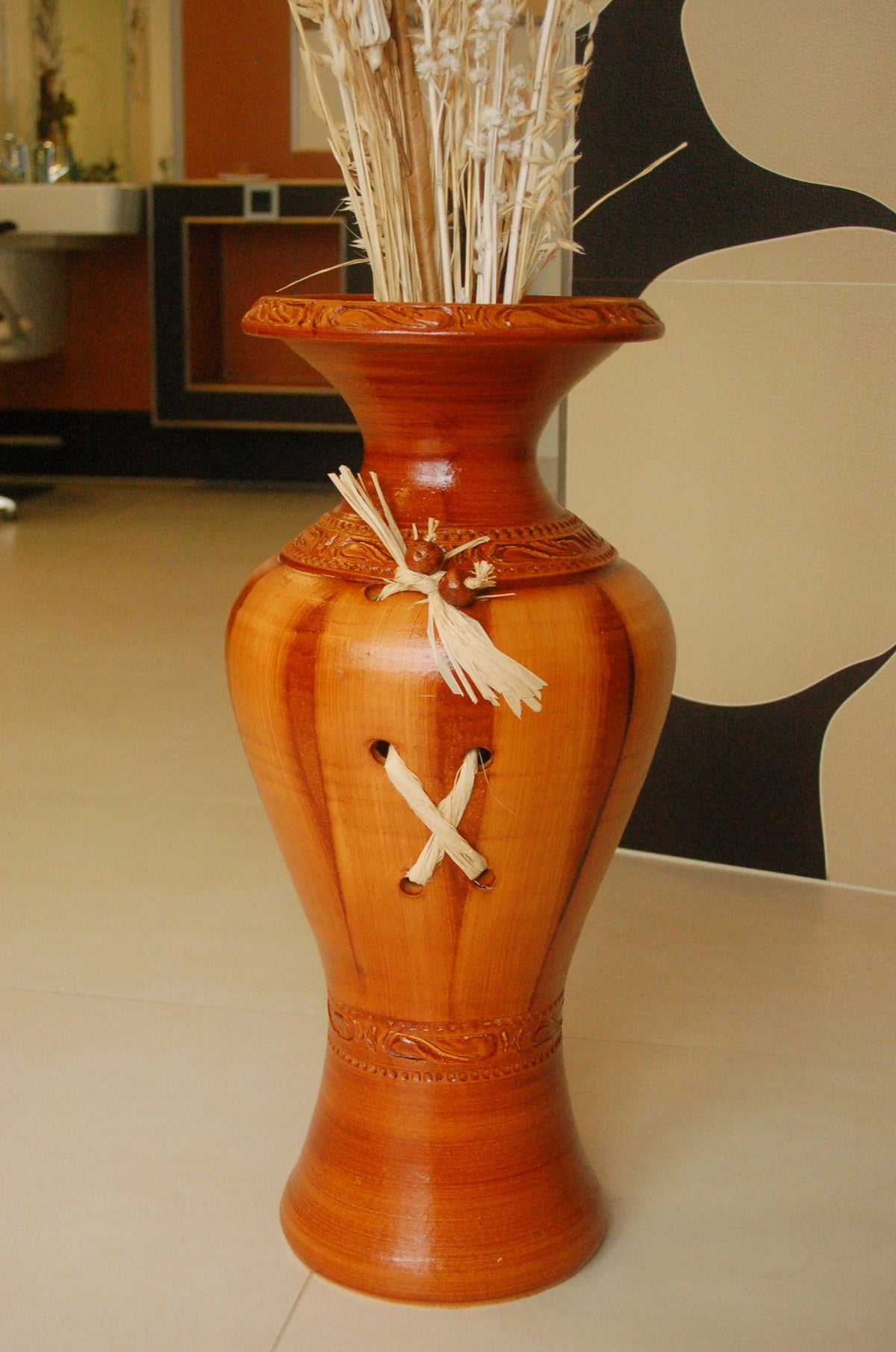 Edle Bodenvase, Amphore, Vase, braun, 60 cm, Tonkeramik, aus Portugal