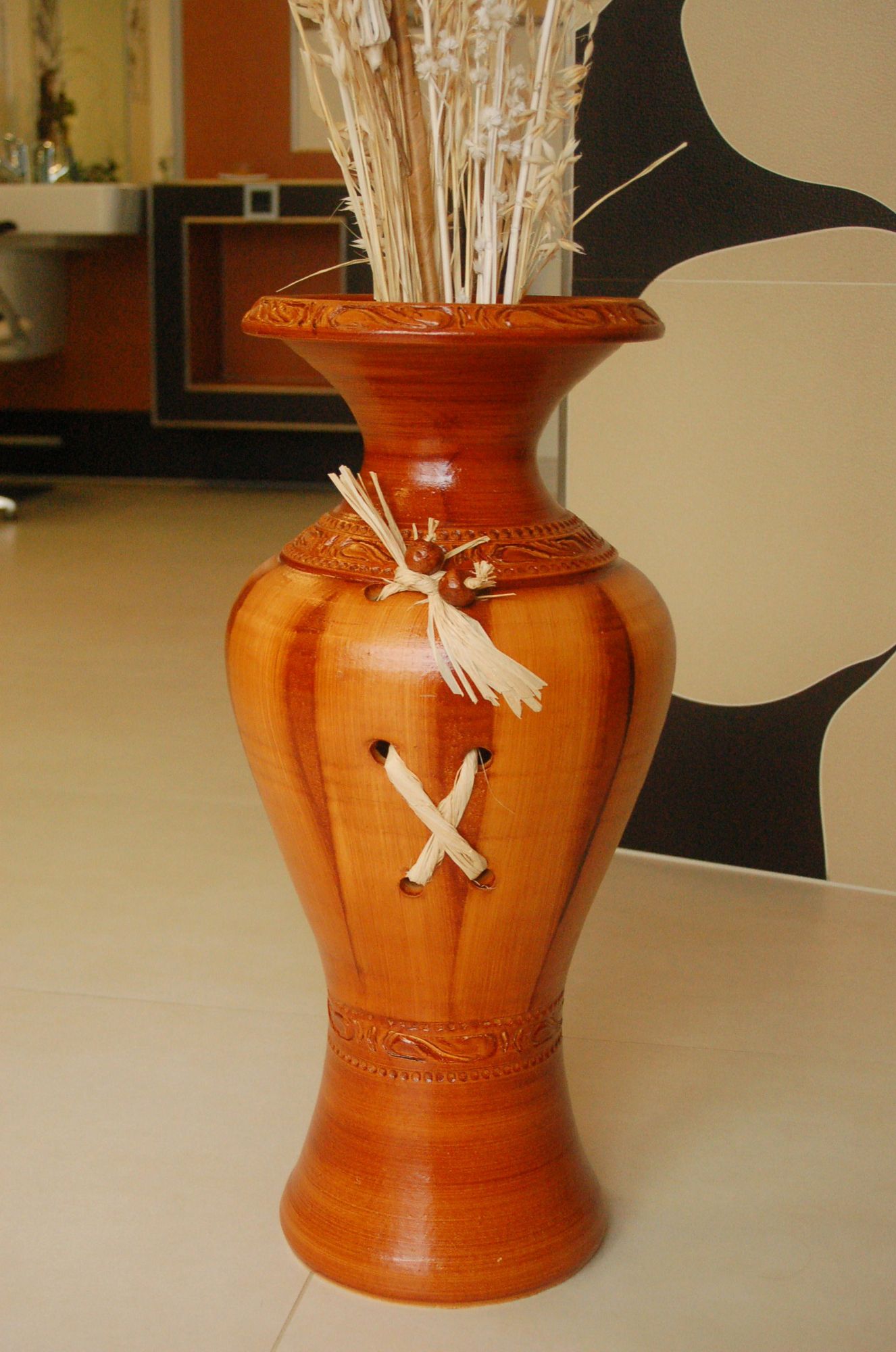 Edle Bodenvase, Amphore, Vase, braun, 60 cm, Tonkeramik, aus Portugal