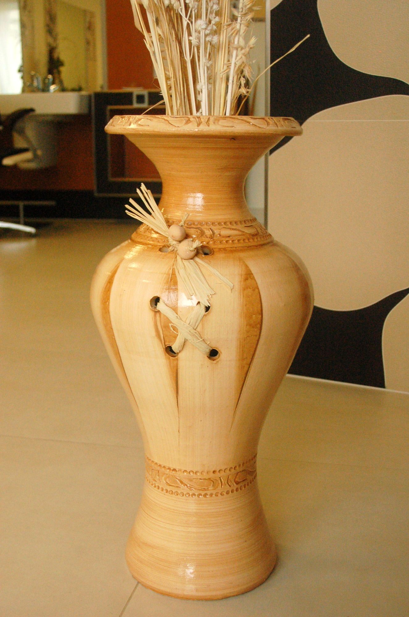Edle Bodenvase, Amphore, Vase, beige, 60 cm, Tonkeramik, aus Portugal