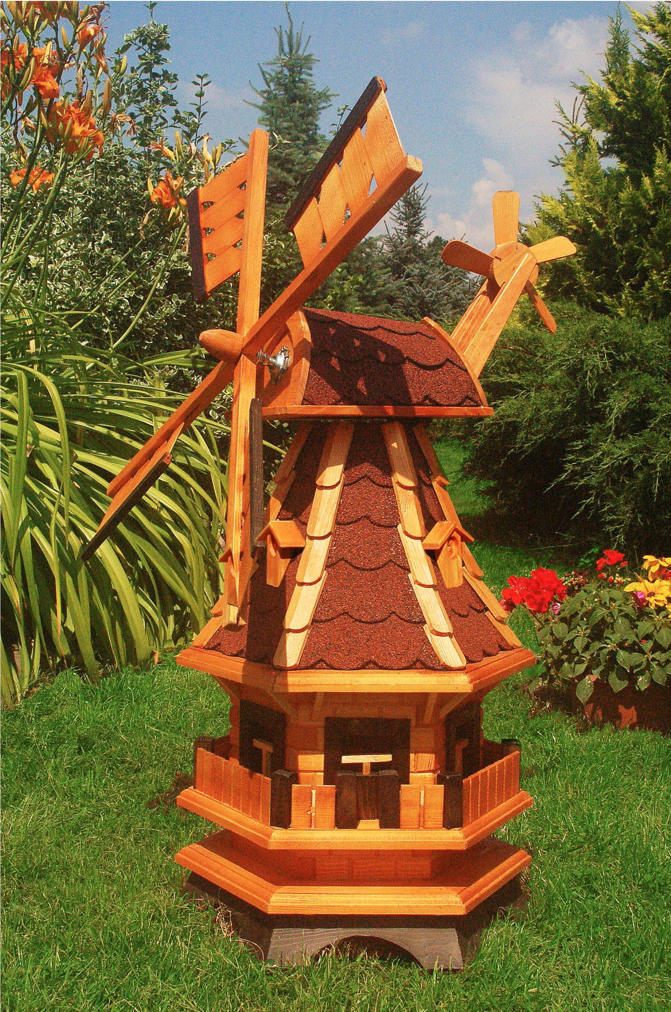 Deko-Windmühle rot mit Solar Beleuchtung – Höhe 1 Meter