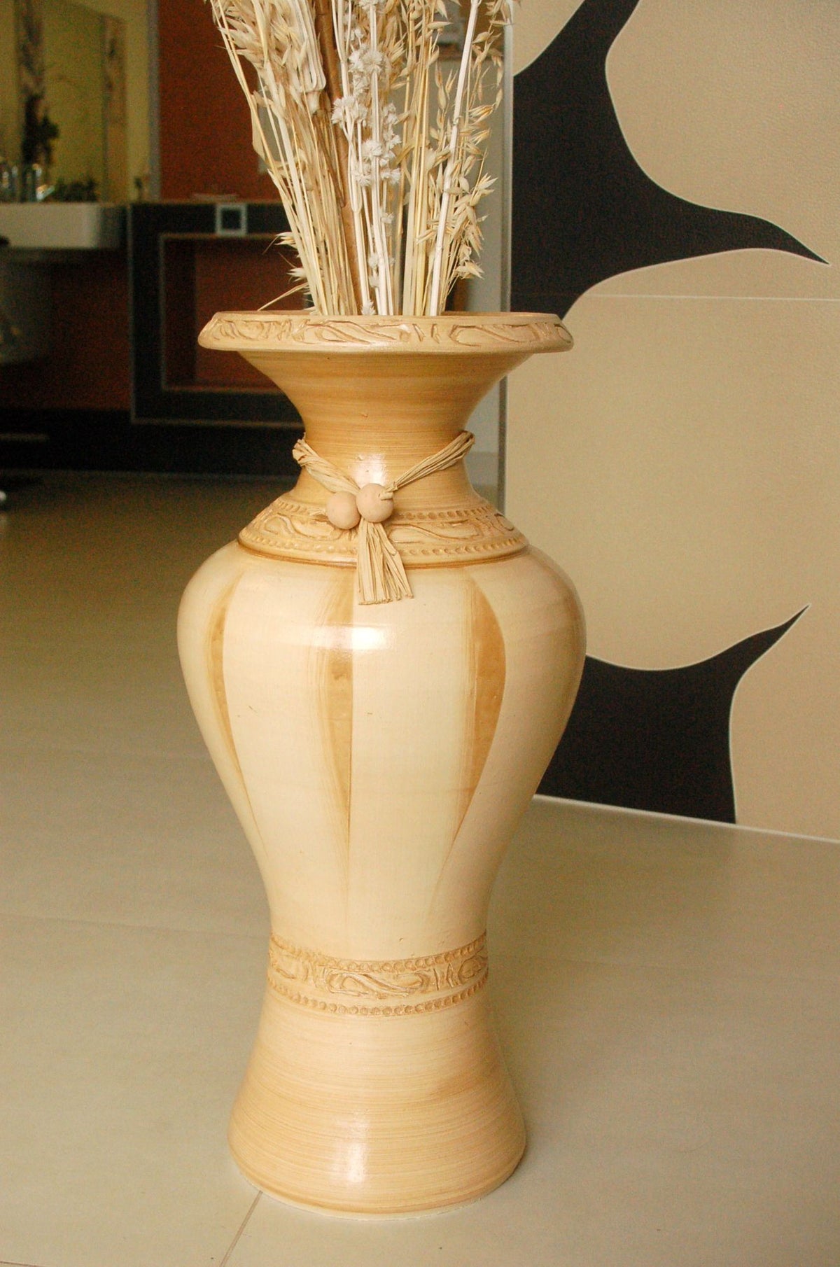 Edle Bodenvase, Amphore, Vase, beige, 60 cm