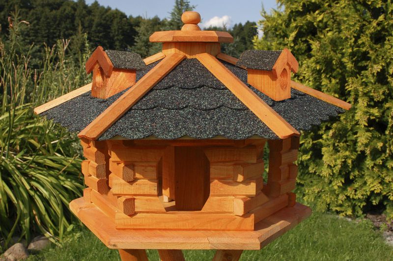 F Großes Vogelfutterhaus - Holz & Dach mit Bitumenschindeln gedeckt - 58 x 35 cm - Ansicht 6