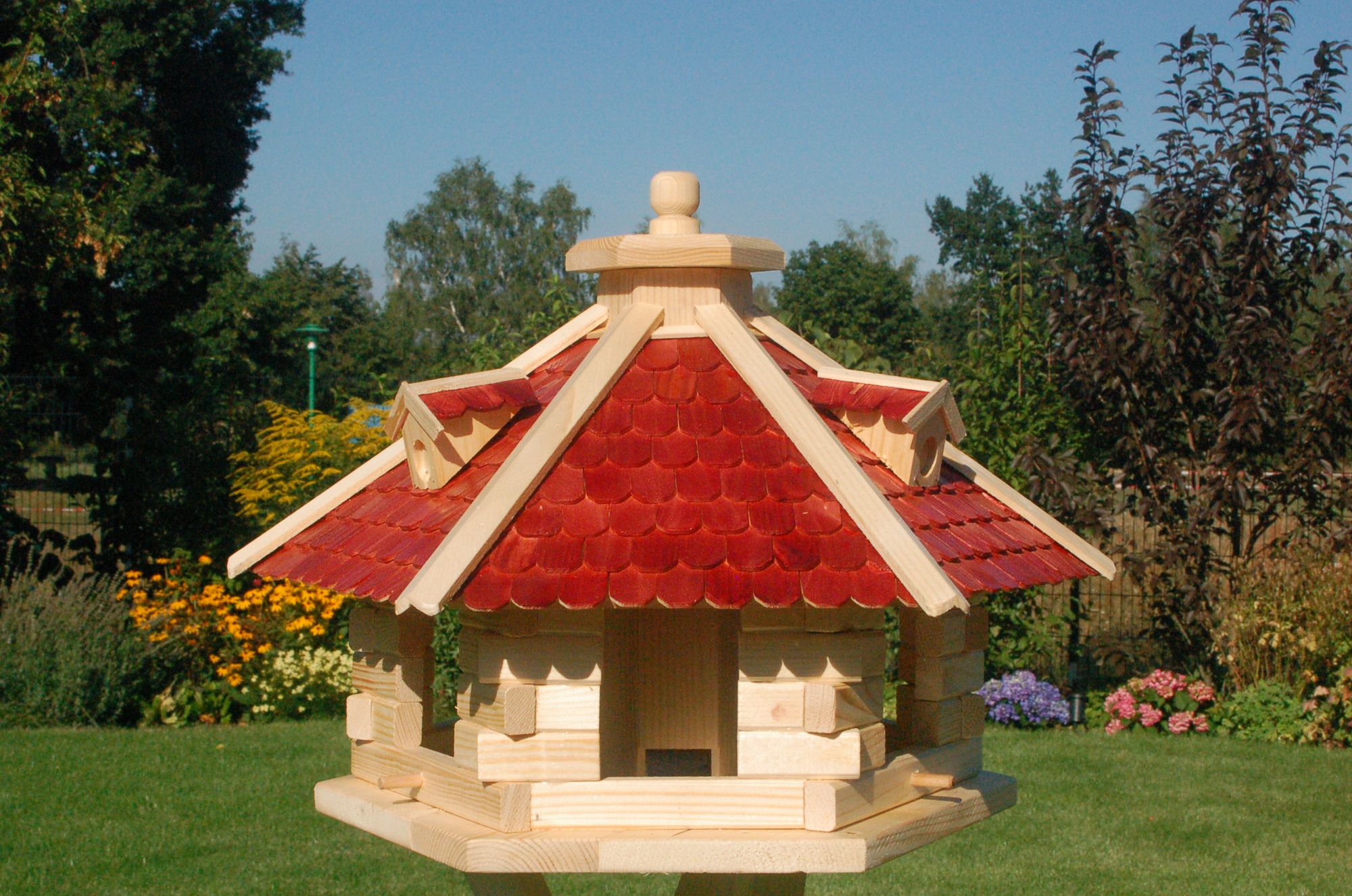 Vogelhaus Vogelhäusschen Futterhaus, verschiedene Farben, Holzschindeldach natur V18 - Ansicht 2