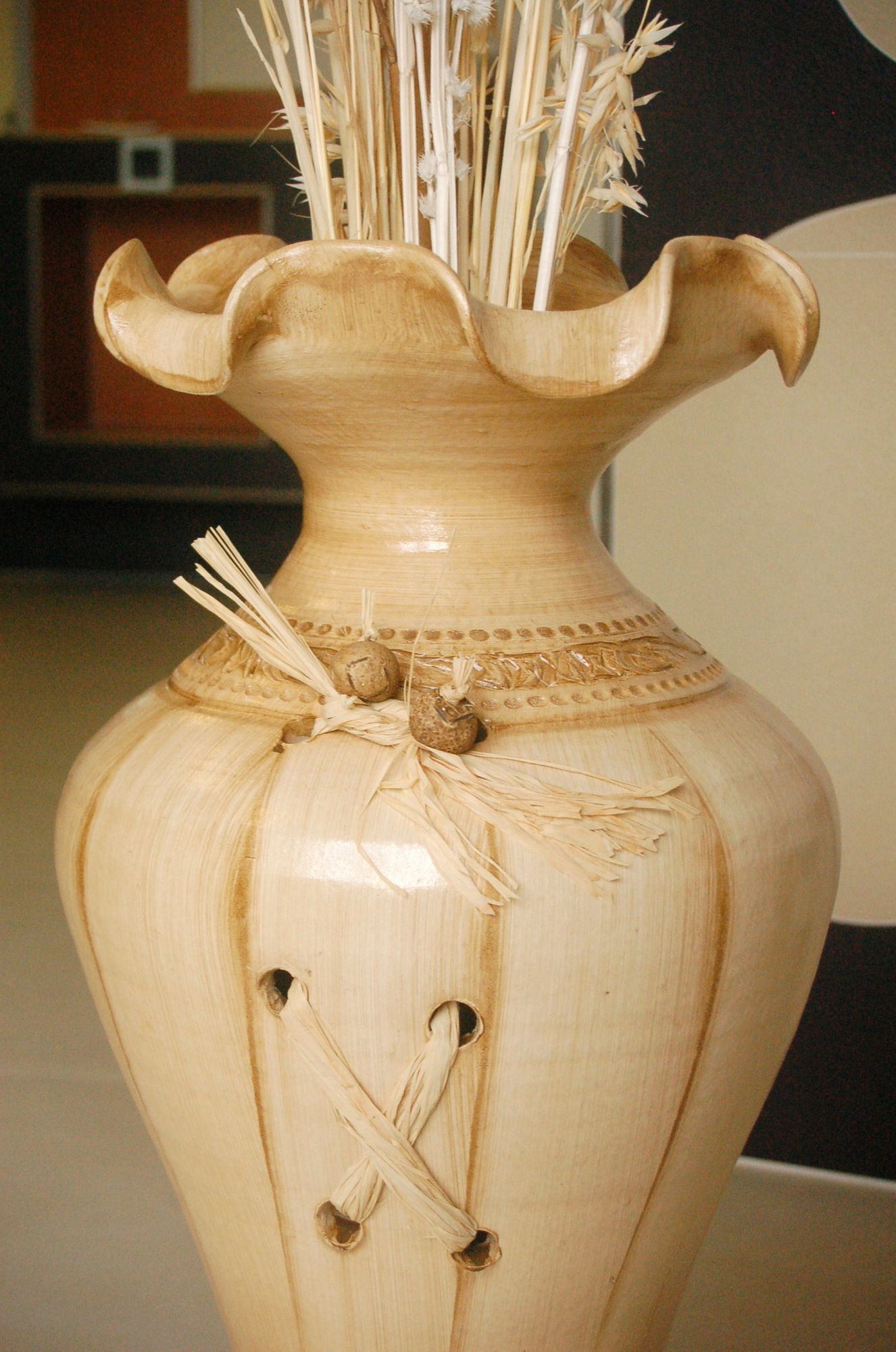 Edle Bodenvase, Amphore, Vase, beige, 60 cm, Tonkeramik - Ansicht 2