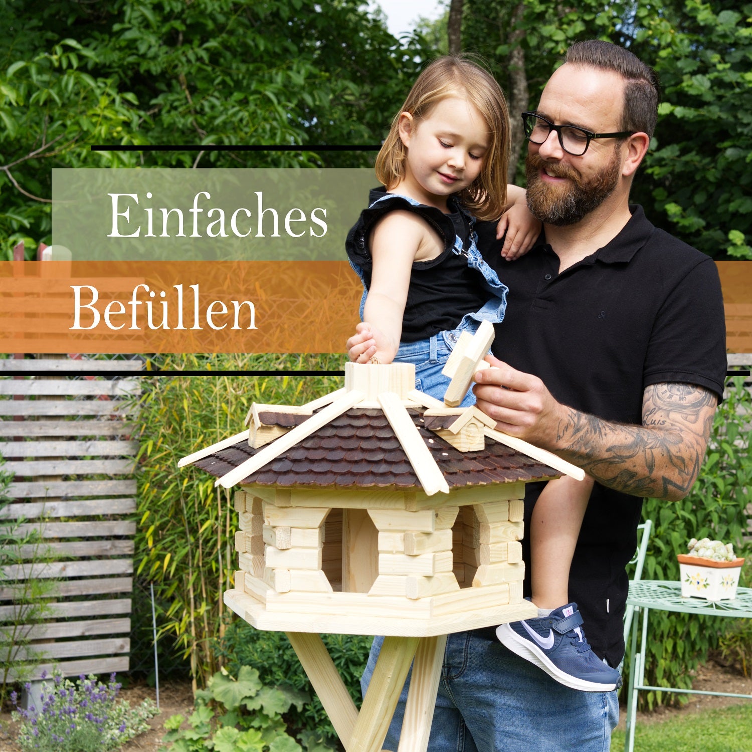 Vogelhaus Vogelhäusschen Futterhaus, verschiedene Farben, Holzschindeldach natur V16 - Ansicht 9