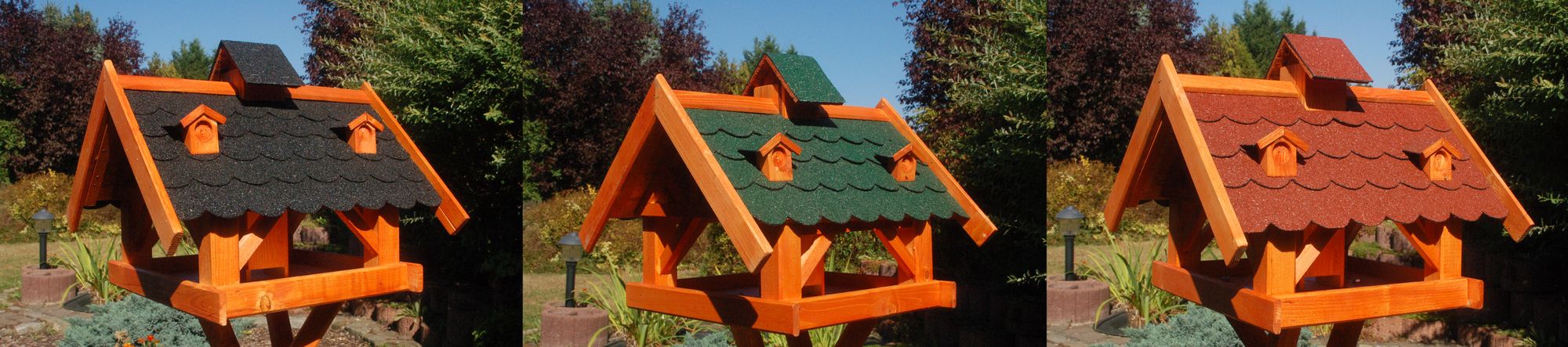XXL Futterhaus Vogelhaus mit Bitumenschindeln und Gauben versch. Dachfarben wählbar mit oder ohne Solarbeleuchtung V19