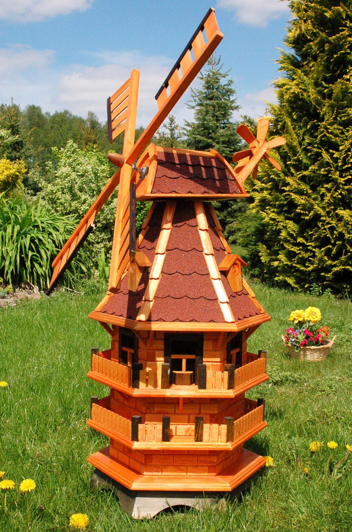 Holzwindmühle mit Solar-Beleuchtung – Höhe 1,40 Meter