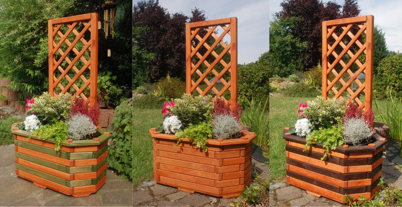 Pflanzkasten, Blumenkasten, Blumenkübel aus massivem Holz mit schön gearbeiteter Pergola, für den Garten - Ansicht 2