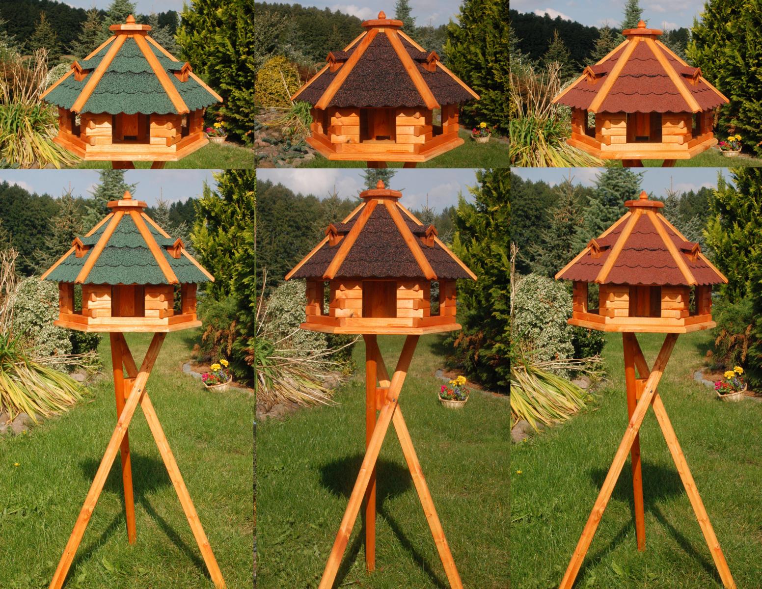 Riesiges XXL Vogelhaus, Futterhaus 67 x 45 cm imprägniert, Bitumschindeldach verschiedene Farben wählbar, mit oder ohne Vogelhausständer, V18