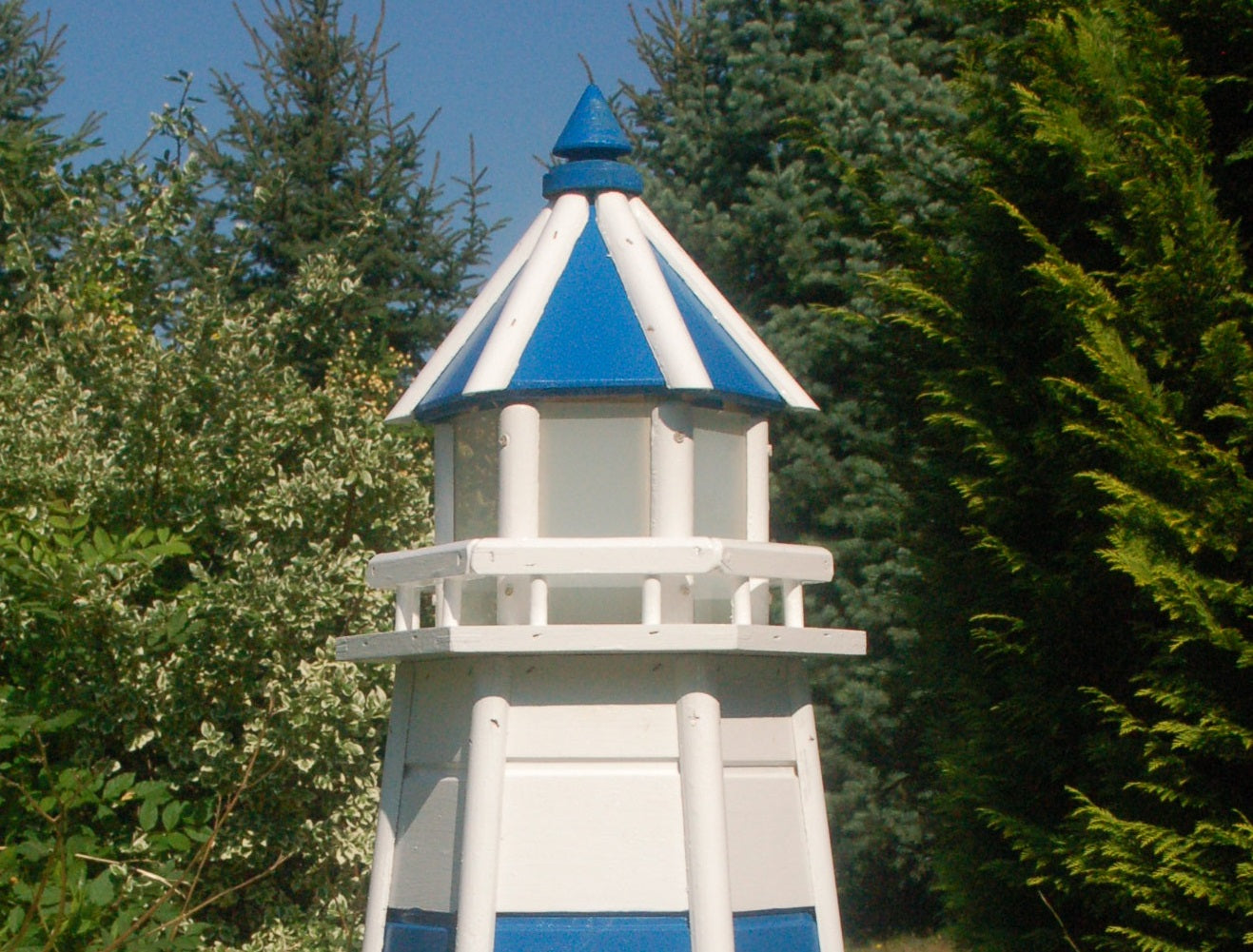 Garten-Leuchtturm - Höhe 1,10 m - blau/weiß - Solarbeleuchtung - Ansicht 2