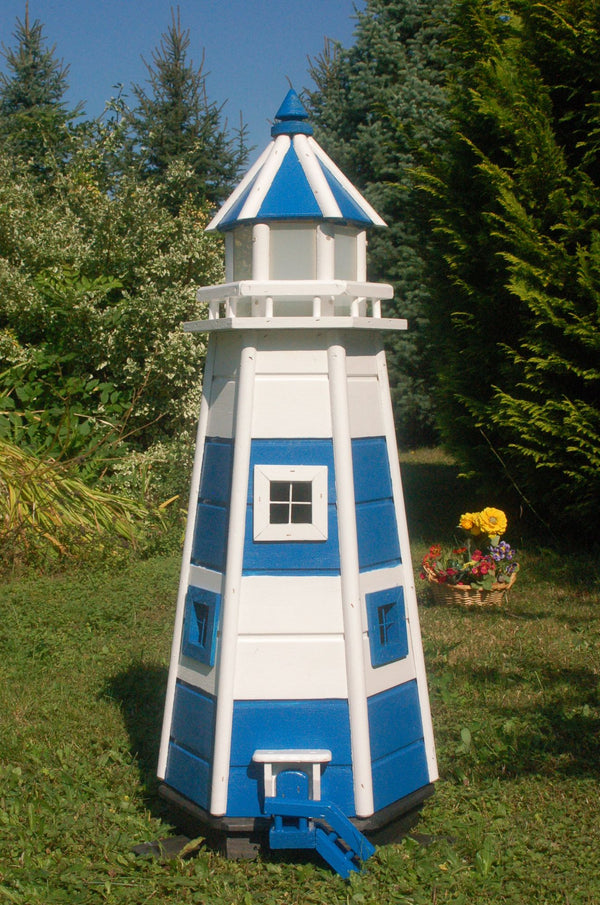 Garten-Leuchtturm • Höhe 1,10 m • blau/weiß • Solarbeleuchtung