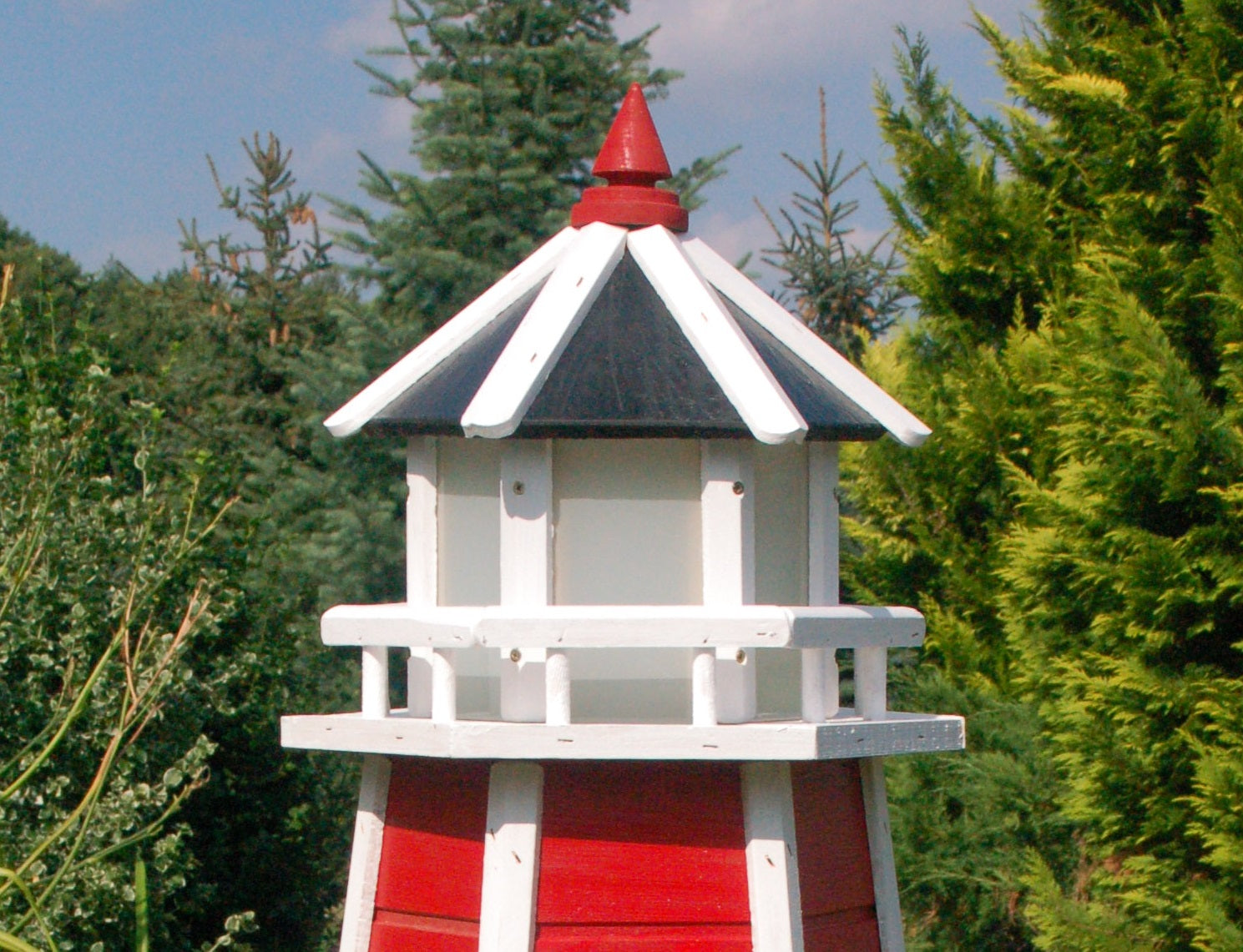 Garten-Leuchtturm - Höhe 1,10 m - rot/weiß - Solarbeleuchtung - Ansicht 2