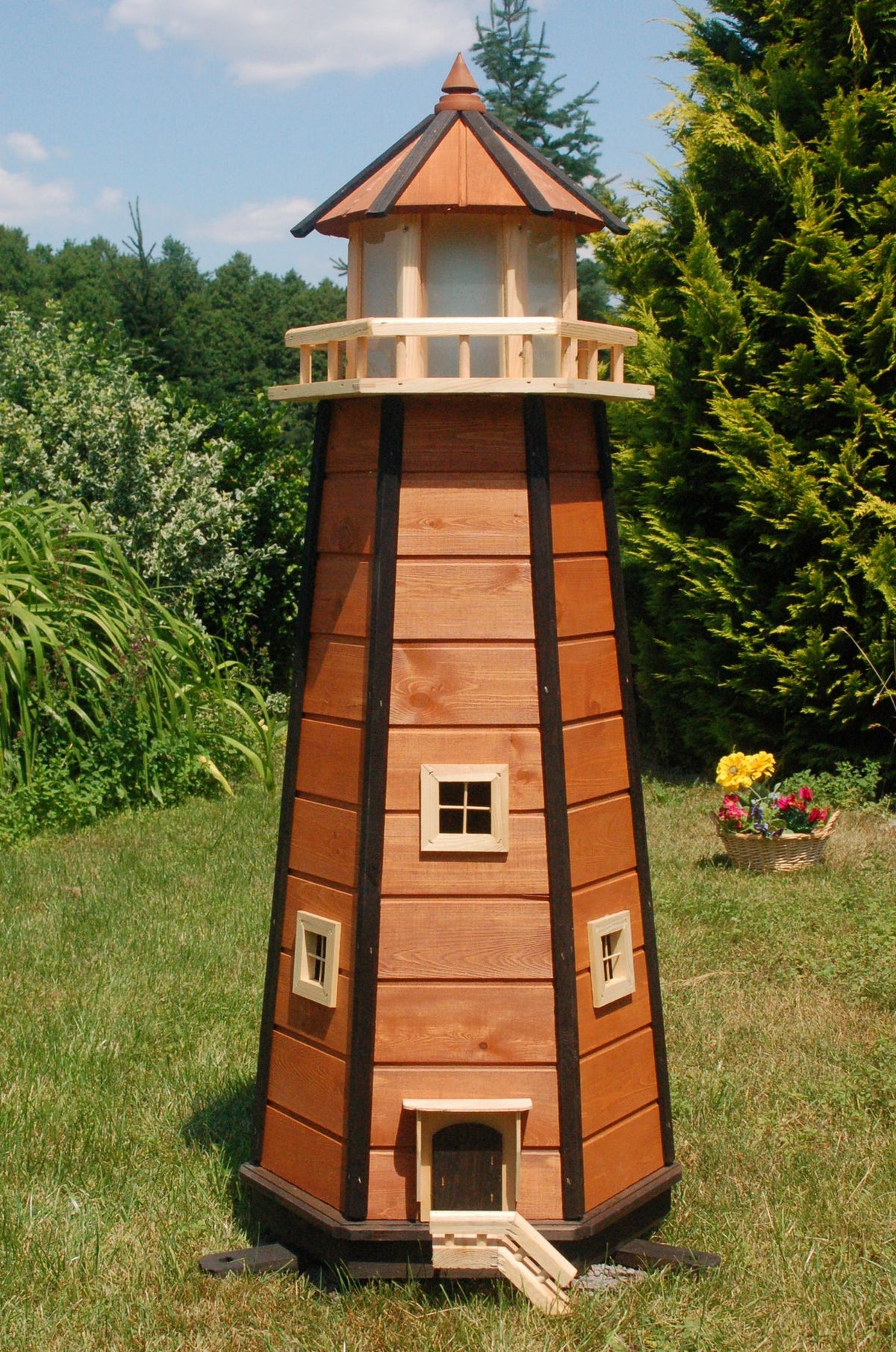 Garten-Leuchtturm aus Holz - Solar-Beleuchtung - Höhe 1,4m