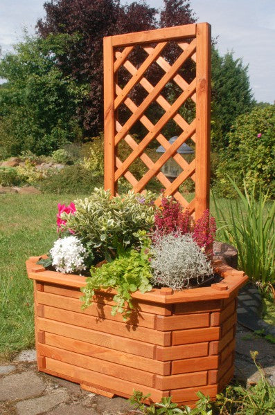 Pflanzkasten, Blumenkasten, Blumenkübel aus massivem Holz mit schön gearbeiteter Pergola, für den Garten - Ansicht 3