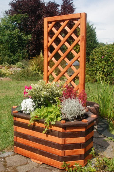 Pflanzkasten, Blumenkasten, Blumenkübel aus massivem Holz mit schön gearbeiteter Pergola, für den Garten - Ansicht 4