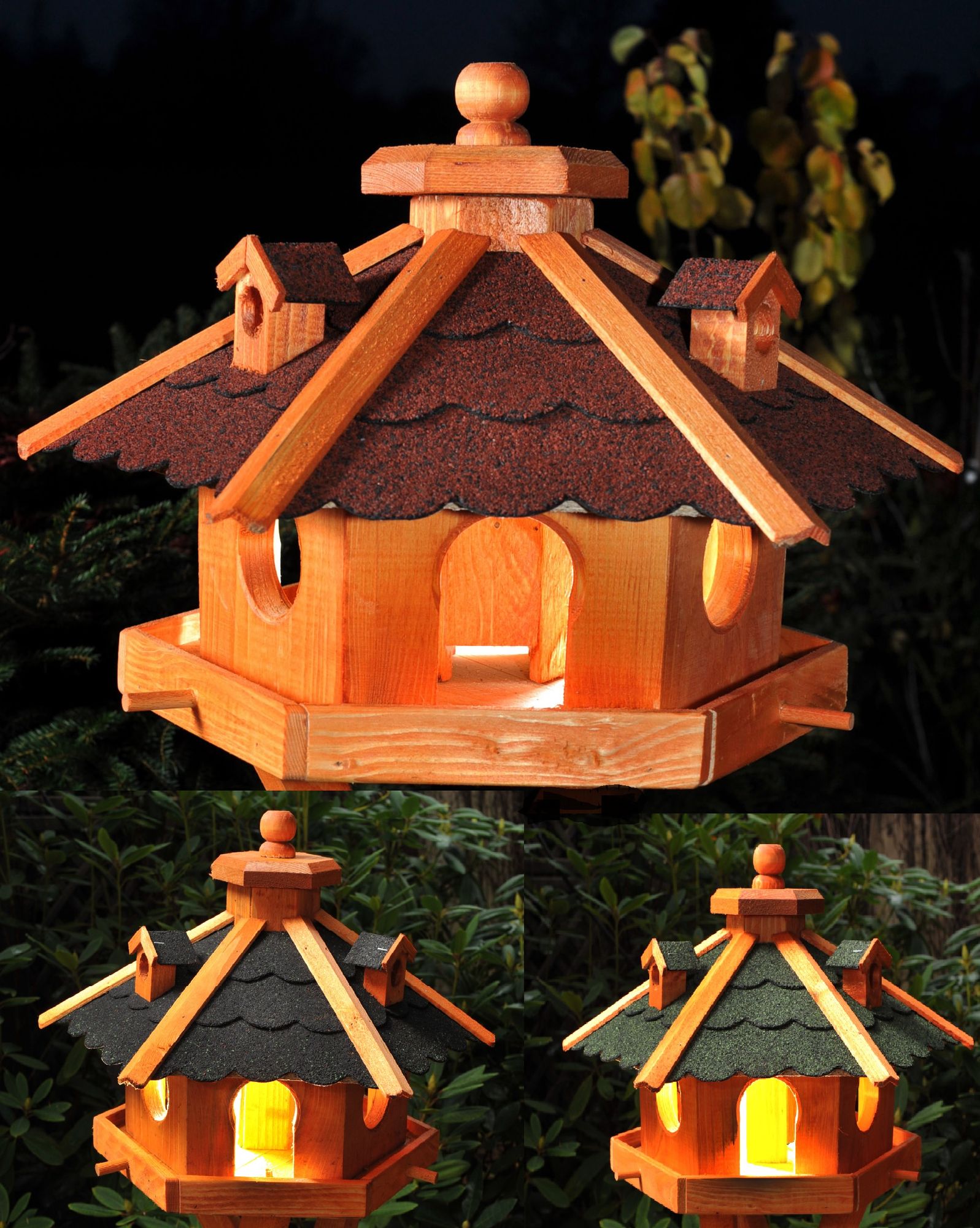 Vogelhaus, Vogelhäuschen mit Bitumschindeln, behandelt, mit Solar V12