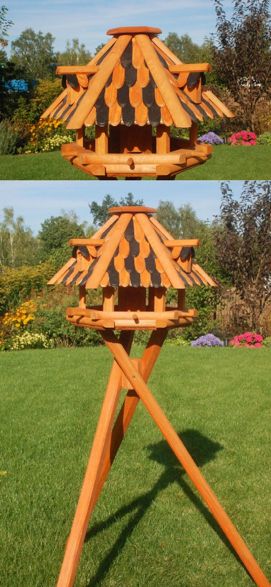 XL Luxus Vogelhaus, wahlw. mit Solar / Ständer, braun schwarze Holzsch., Holz, V13 offen