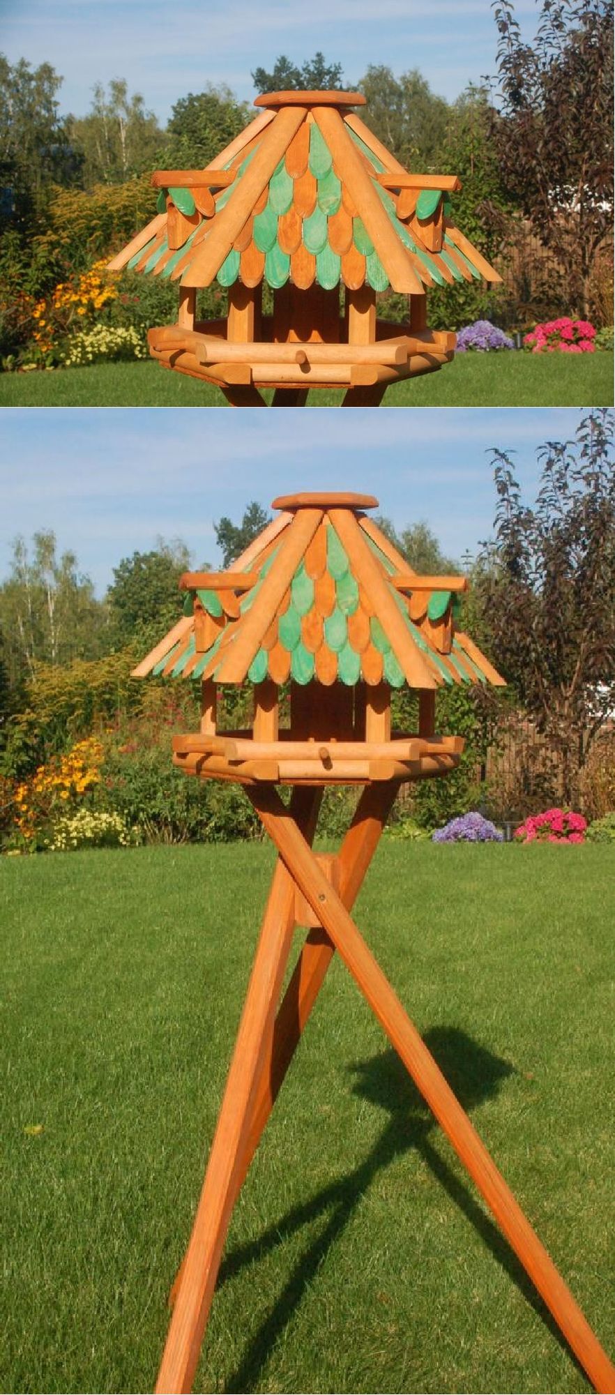 XL Luxus Vogelhaus, wahlw. mit Solar / Ständer, grün braune Holzschindeln, Holz, V13