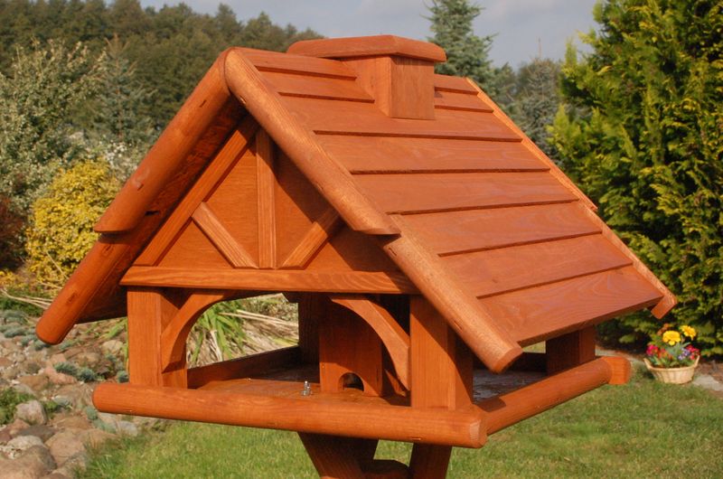 Große Vogelfutterstation - Holz & Lamellendach - 50 x 36 cm, V19 - Ansicht 2