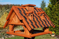 Vogelhaus Futterhaus Futterhäuschen Vogelvilla mit Holzschindeldach in versch. Farben und Solarbeleuchtung, wahlweise mit oder ohne Vogelhausständer V19