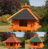 XXL Futterhaus Vogelhaus mit Bitumenschindeln versch. Dachfarben wählbar mit oder ohne Vogelhausständer V20