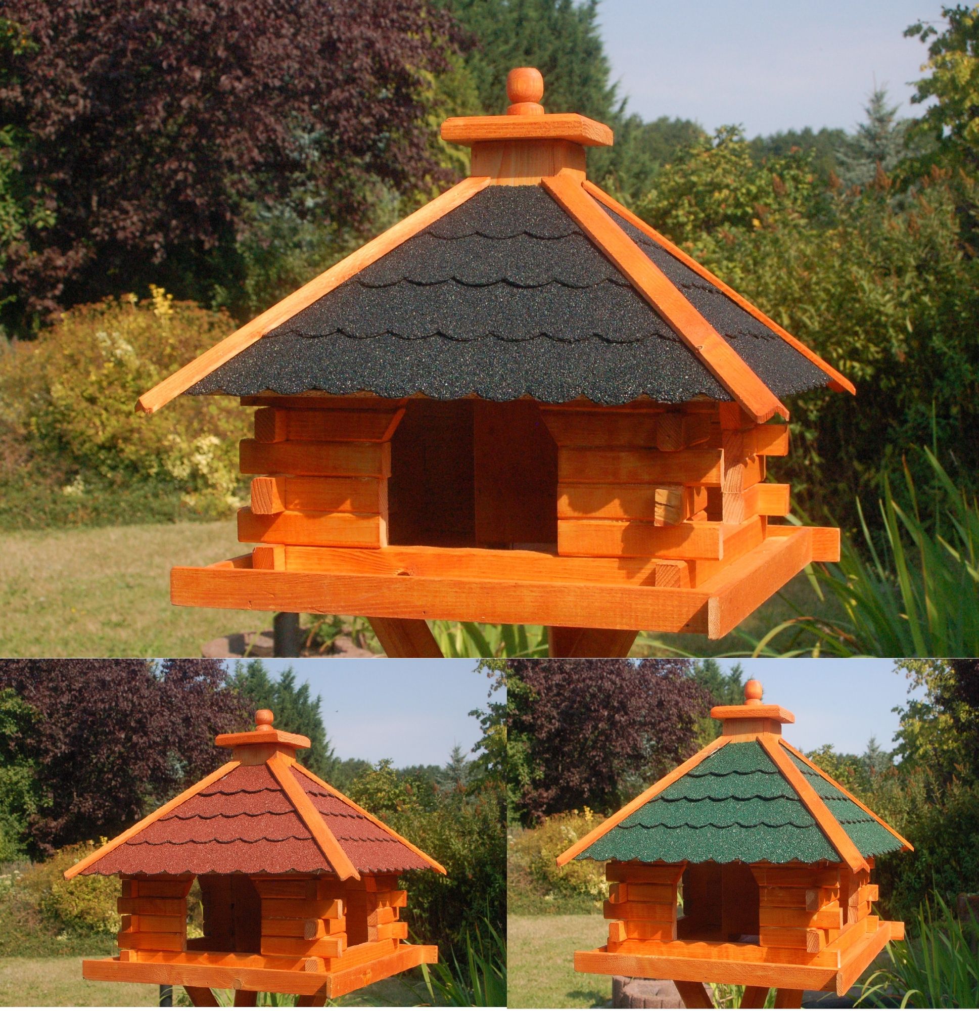 XXL Futterhaus Vogelhaus mit Bitumenschindeln versch. Dachfarben wählbar mit oder ohne Vogelhausständer V20