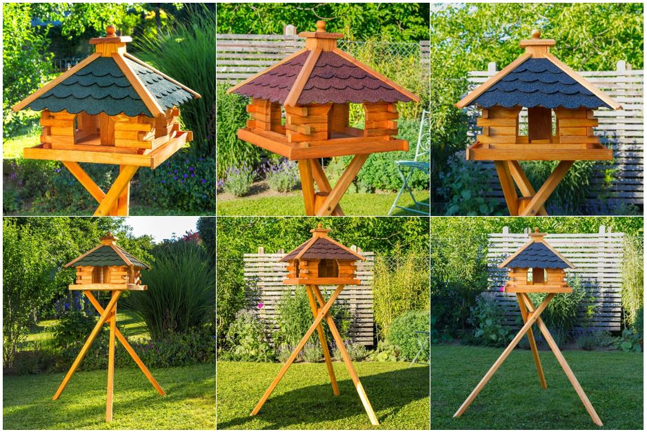 Großes Futtervogelhaus - Holz & farbiges Dach - 50 x 45 cm, V20 Bitum XXL Großes Futtervogelhaus - Holz & farbiges Dach - 50 x 45 cm