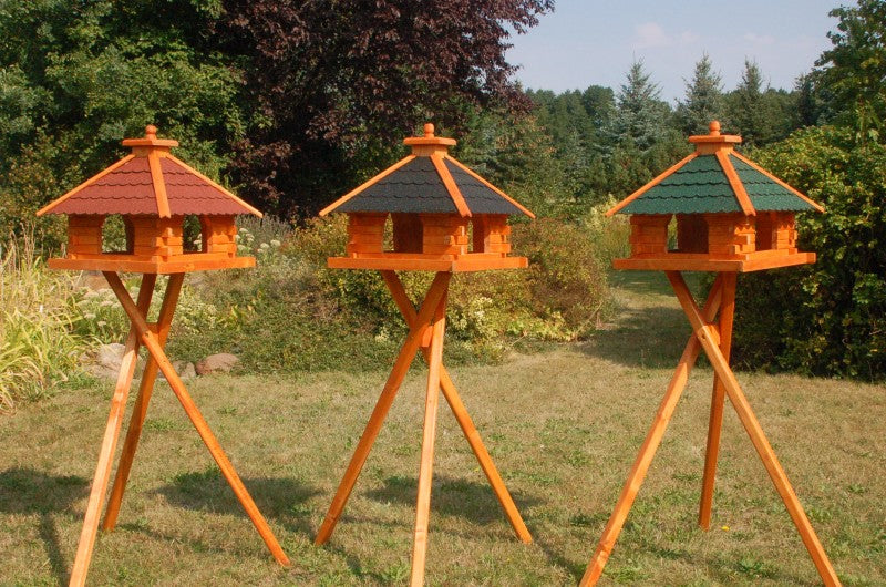 Futterhaus / Vogelhaus mit Bitumenschindeln versch. Dachfarben, wählbar mit oder ohne Vogelhausständer V20