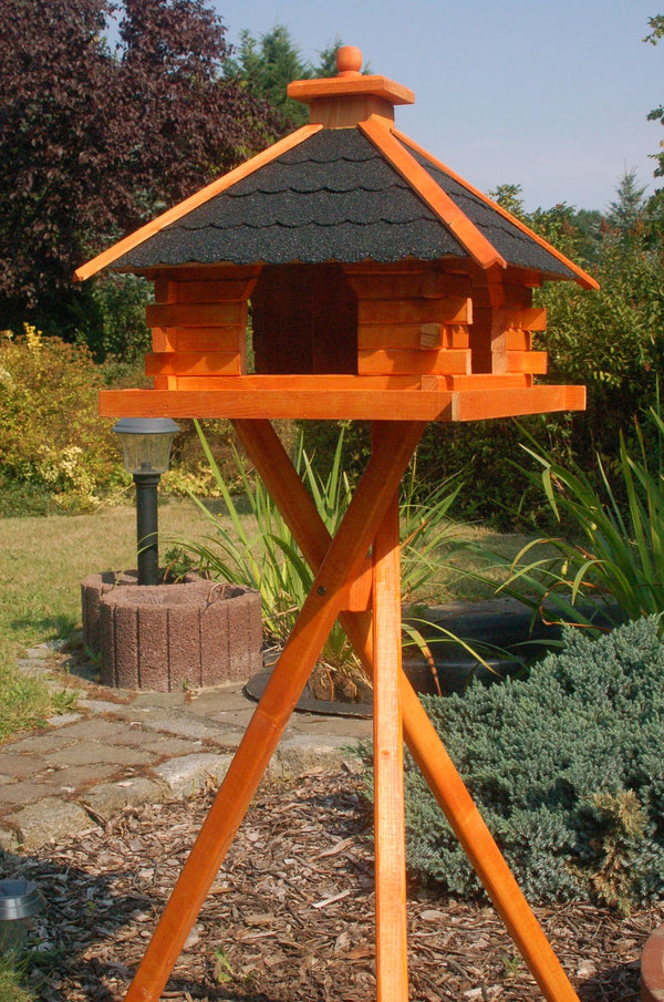 XXL Futterhaus Vogelhaus mit Bitumschindeln versch. Dachfarben wählbar mit Solarbeleuchtung und Vogelhausständer V20 bitum XXL