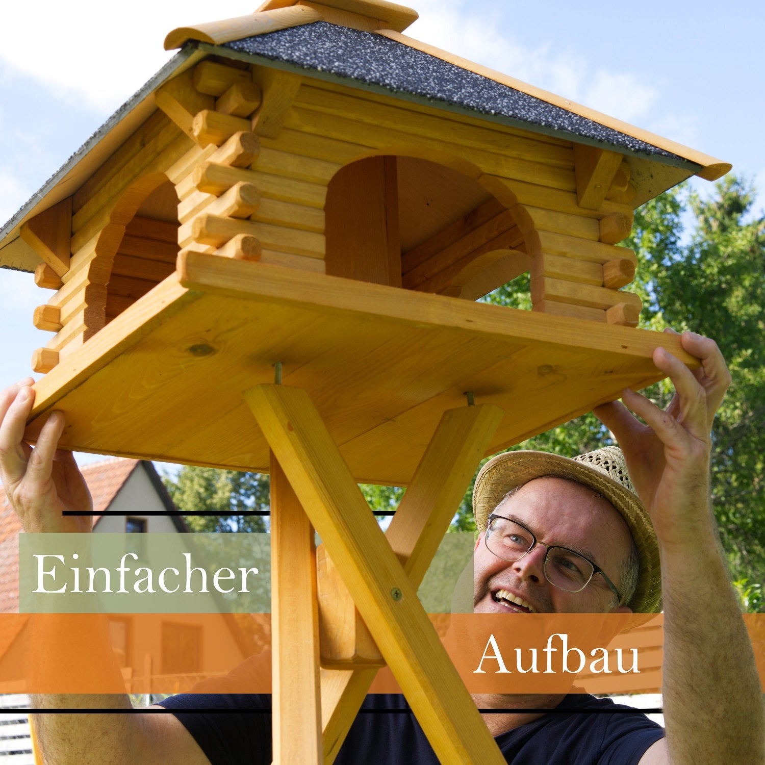 Futterhaus / Vogelhaus mit Strukturputzdach und Solarbeleuchtung, wahlweise mit oder ohne Vogelhausständer - Ansicht 6