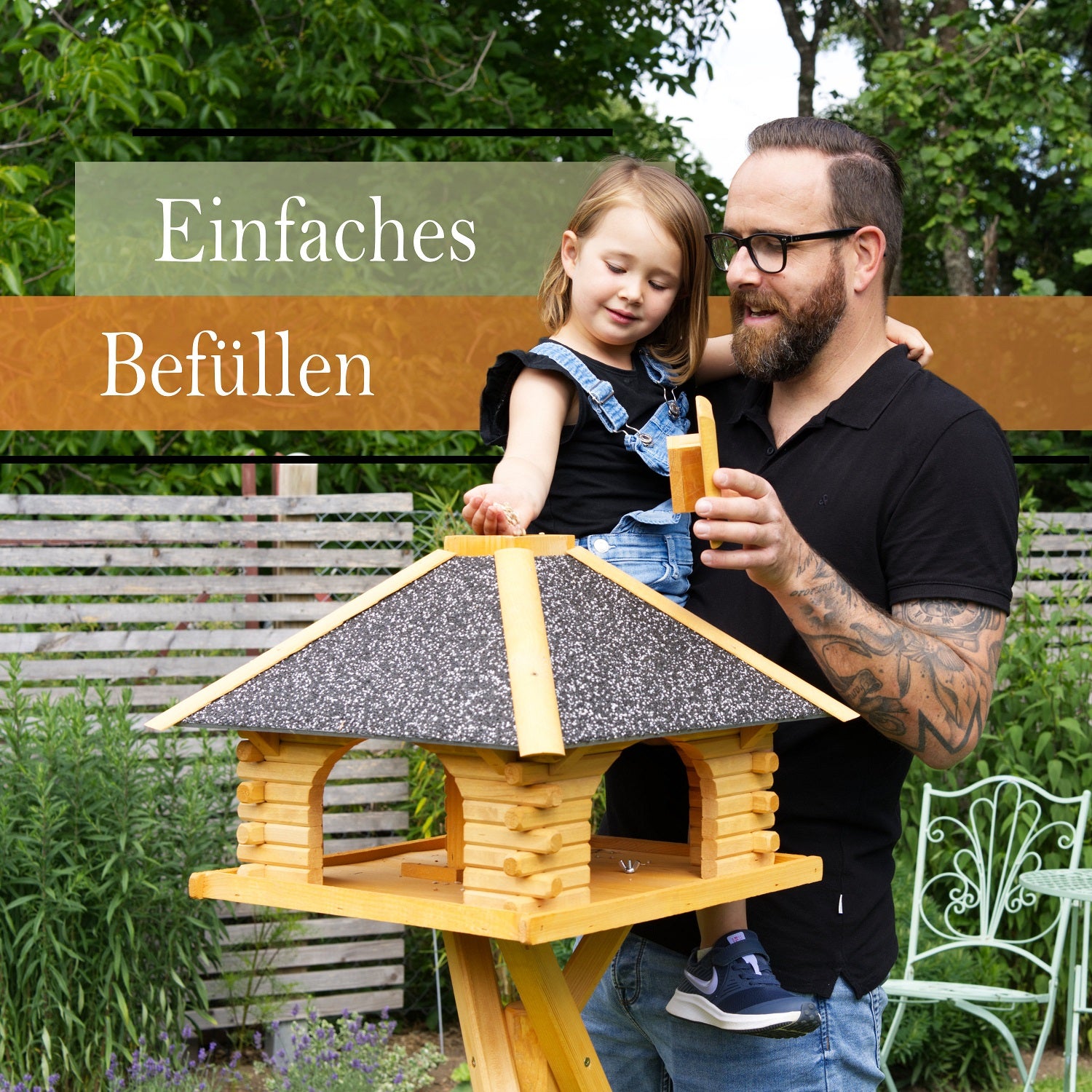 Futterhaus / Vogelhaus mit Strukturputzdach und Solarbeleuchtung, wahlweise mit oder ohne Vogelhausständer - Ansicht 5