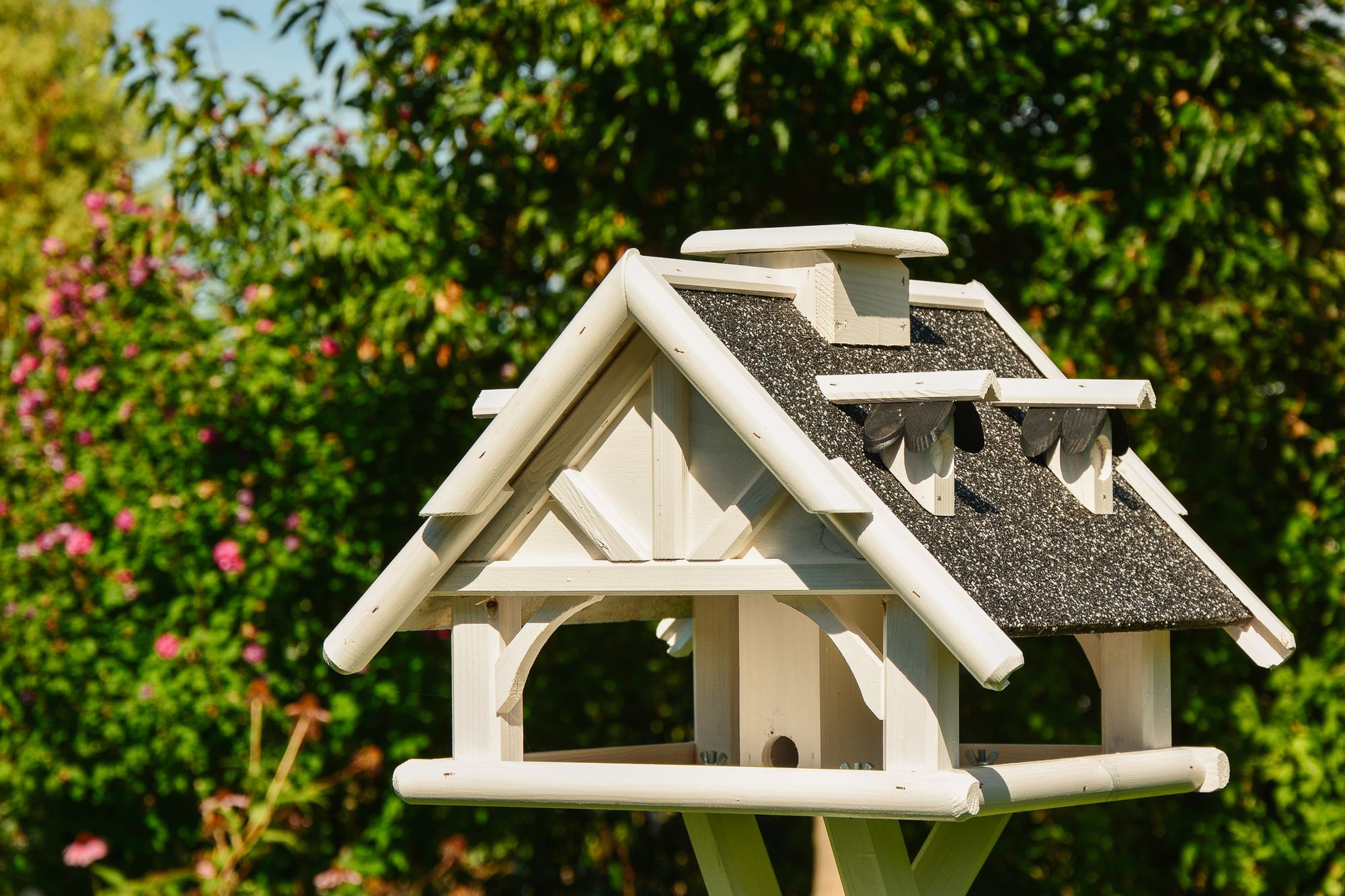 Vogelhaus in Weiß oder Braun - Holz mit Steinputz - 50 x 36 cm - Ansicht 4