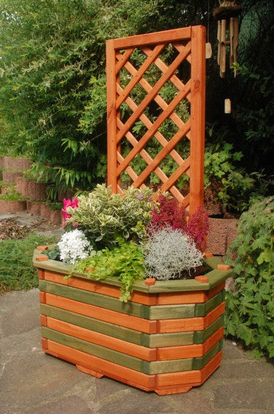 Pflanzkasten, Blumenkasten, Blumenkübel aus massivem Holz mit schön gearbeiteter Pergola, für den Garten