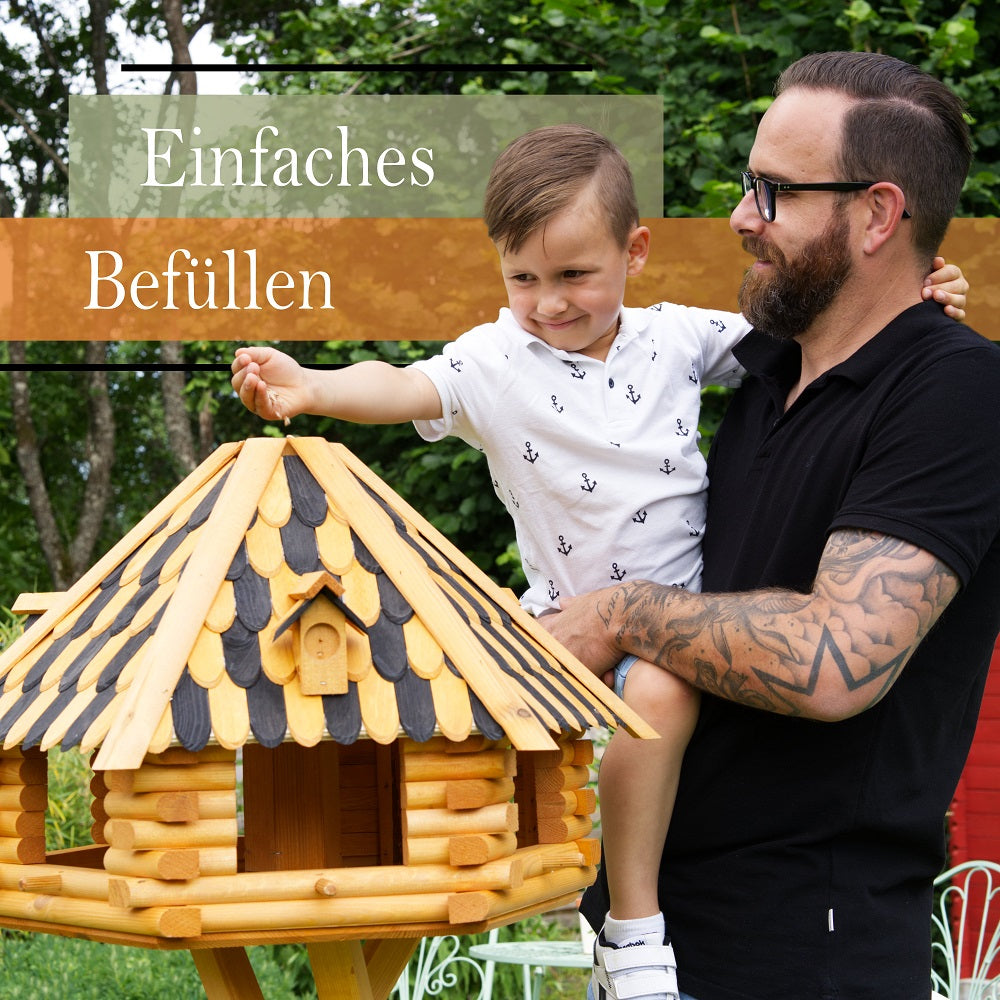 XXL Luxus Vogelhaus mit Solarbeleuchtung absoluter Blickfang, Vogelfutterhaus aus Holz, V13 XXL mit Ständer - Ansicht 7