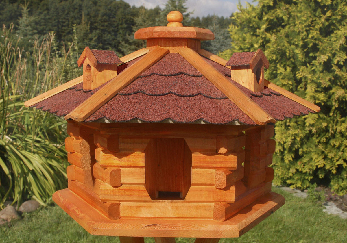 Vogelhäuschen, Vogelhaus mit Bitumschindeln, behandelt, Futtervogelhaus verschiedene Dachfarben mit Solarbeleuchtung