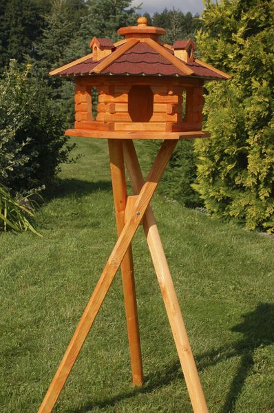 F Großes Vogelfutterhaus - Holz & Dach mit Bitumenschindeln gedeckt - 58 x 35 cm